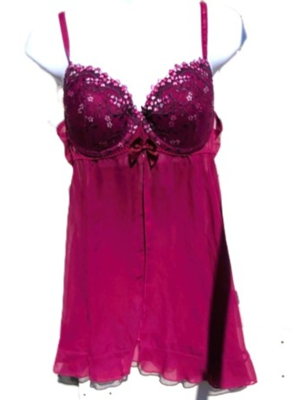 Babydoll Floral Embroidered Sheer Sexy Nightdress Nightgown Womens Large